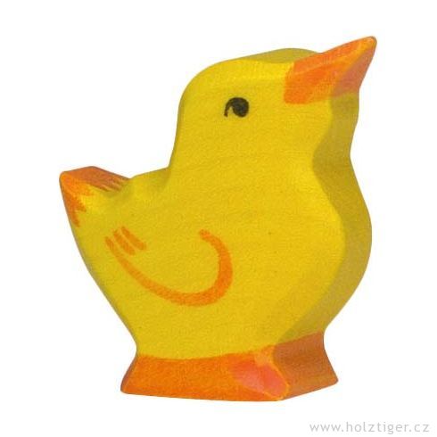 Žluté kuřátko se zvednutým zobáčkem – zvířátko ze dřeva - Holztiger