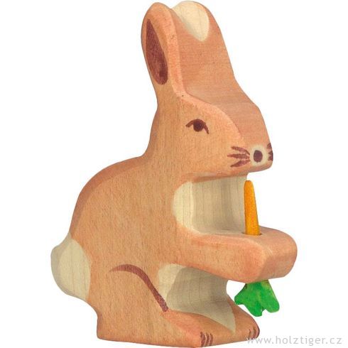 Zajíček s mrkvičkou – dřevěné zvířátko - Holztiger