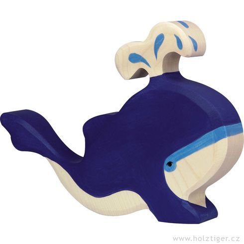 Modrá velryba s vodotryskem – vyřezávané zvířátko ze dřeva - Holztiger