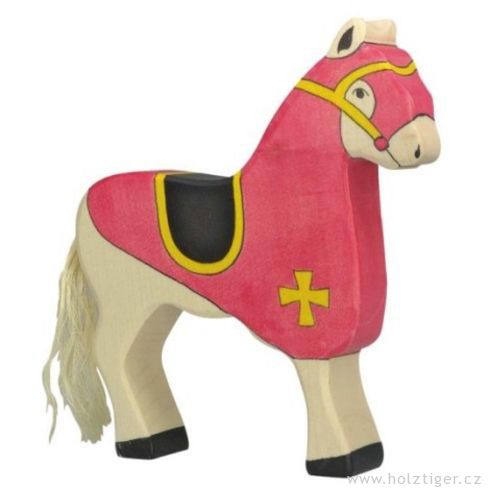 Červený turnajový kůň – vyřezávaná dřevěná figurka  - Holztiger