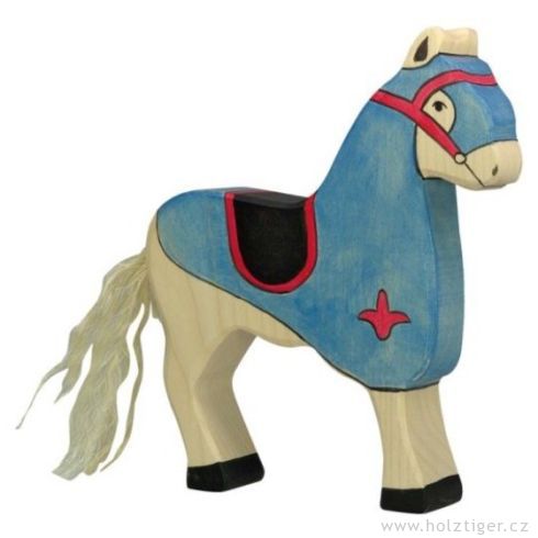 Modrý turnajový kůň – vyřezávaná dřevěná figurka - Holztiger