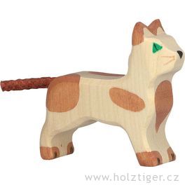 Strakatá hnědá kočička – dřevěné zvířátko