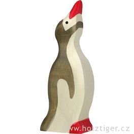 Malý tučňák se zvednutou hlavou – dřevěná hračka