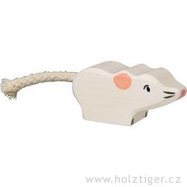 Bílá myška – dřevěné zvířátko